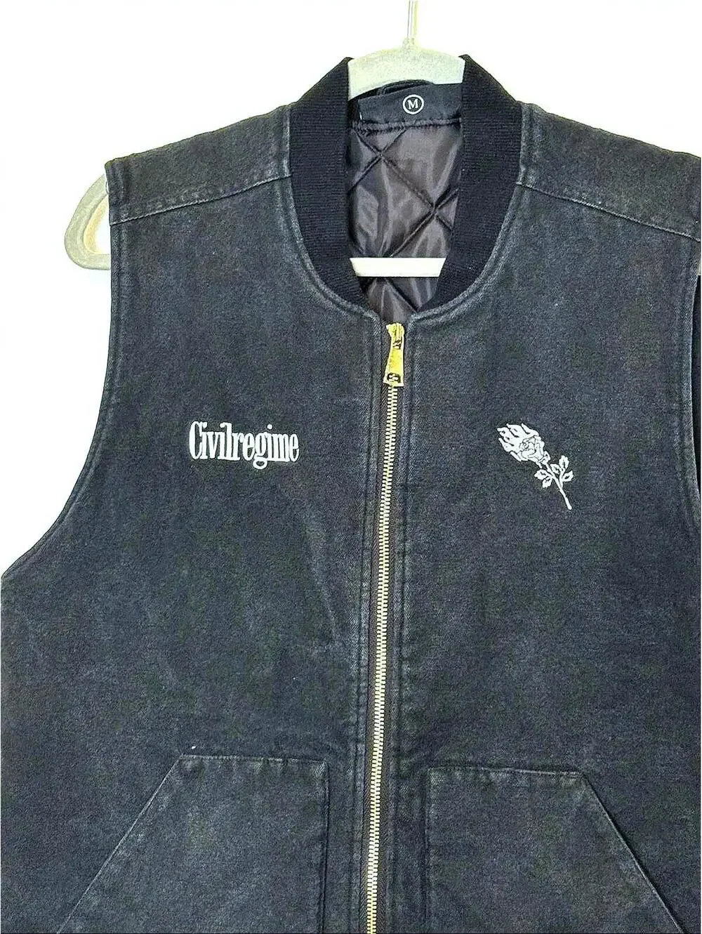 Civil Regime - Washed Cotton Quilted Utility Vest Black - M